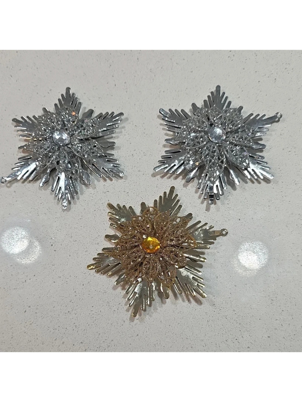 Set of 3 Sparkling Snowflake Christmas Ornaments